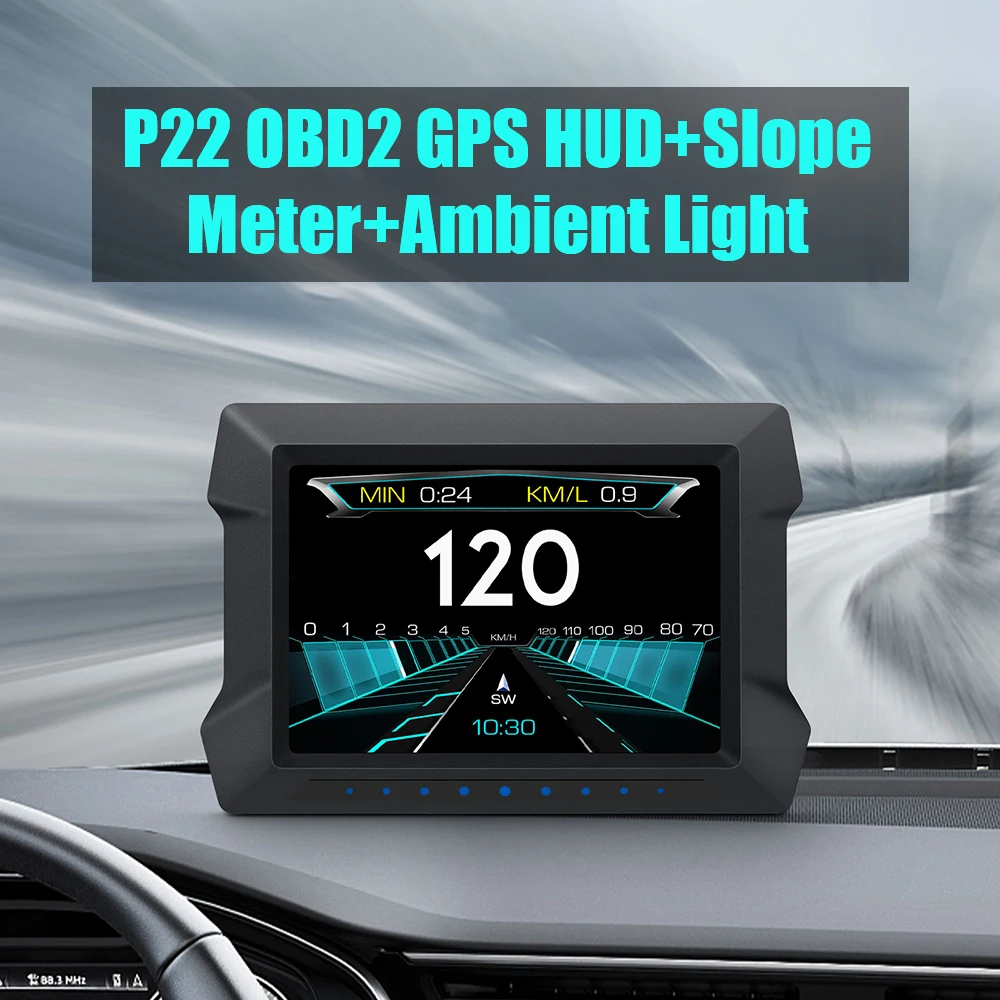 

P22 Dual System HUD OBD2 GPS с превышением скорости, низкое напряжение, сигнализация, автомобильная электроника, наклон, фотография, спидометр
