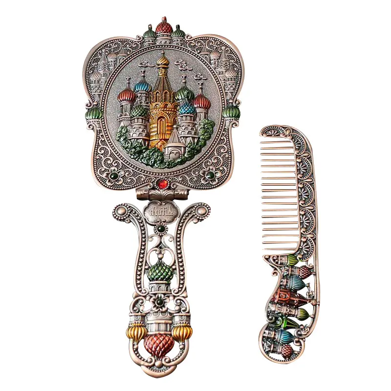 

YY European Retro Rose Handheld Makeup Mirror Portable Handle Mirror Suit