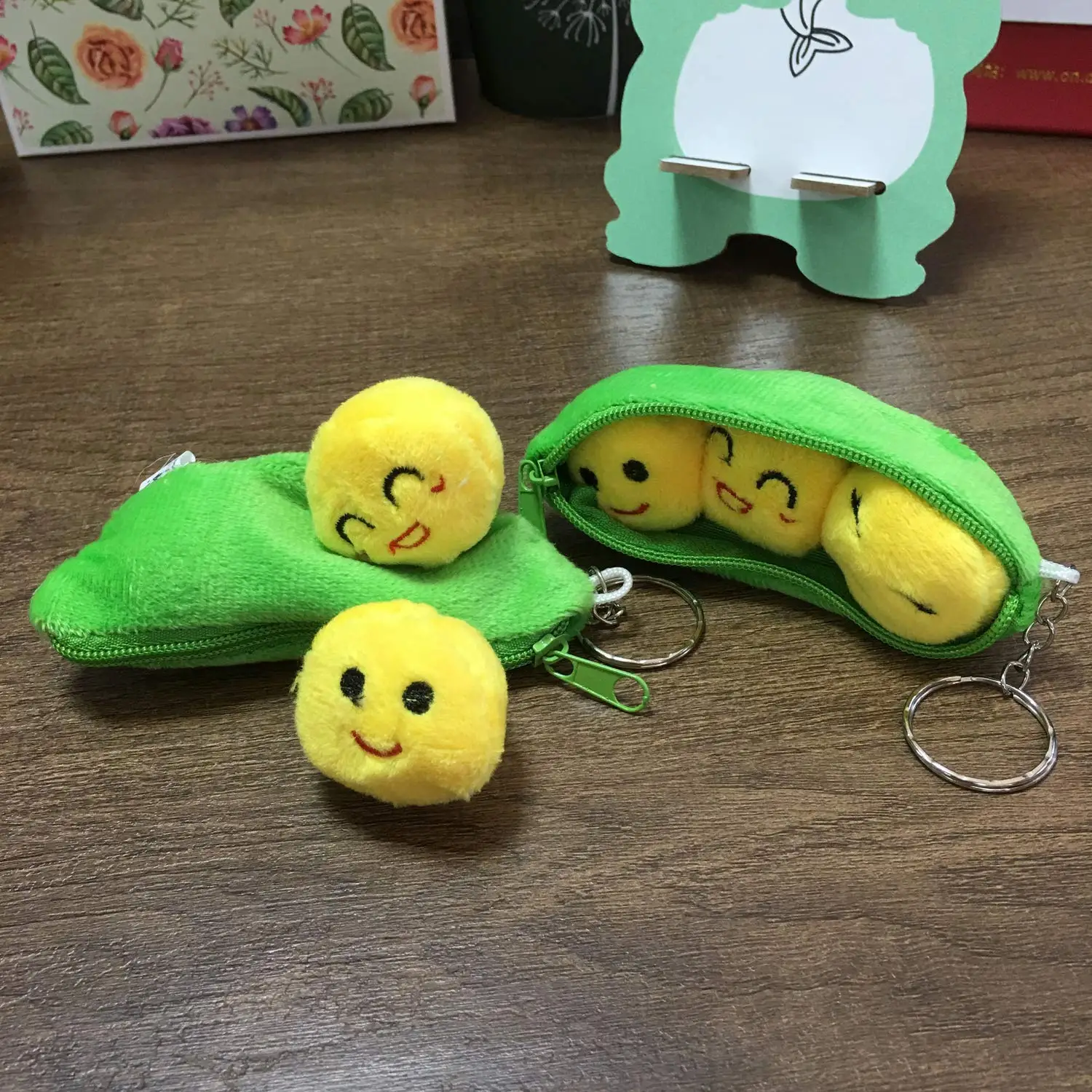 

Creative Plush Keychains Mini Stuffed Toys 3 Peas in a Pod 4 Inch 2 Set of Bean Bags with Cute Yellow Peas