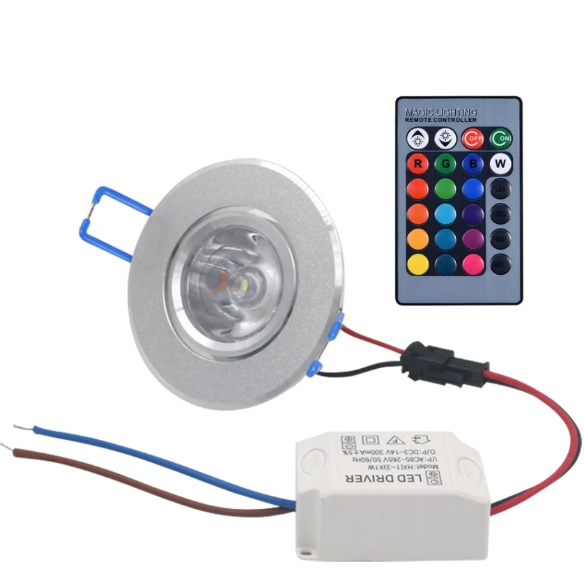 

LED Spot Light Downlight RGB 3W Dimmable Recessed LED Ceiling Cabinet Showcase Lamp 110V 220V Led Bulb With Remote Control
