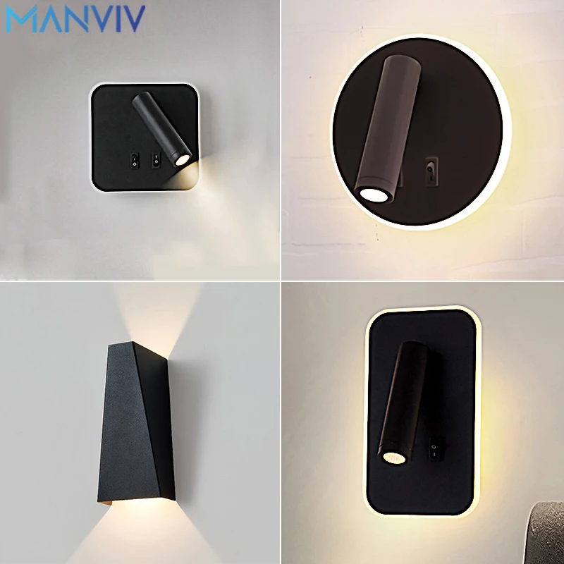 

MANVIV Nordic Led Wall Lamp with Switch Reading Light For Bedroom Beside Background Decoration Sconce Study Indoor Wall Light