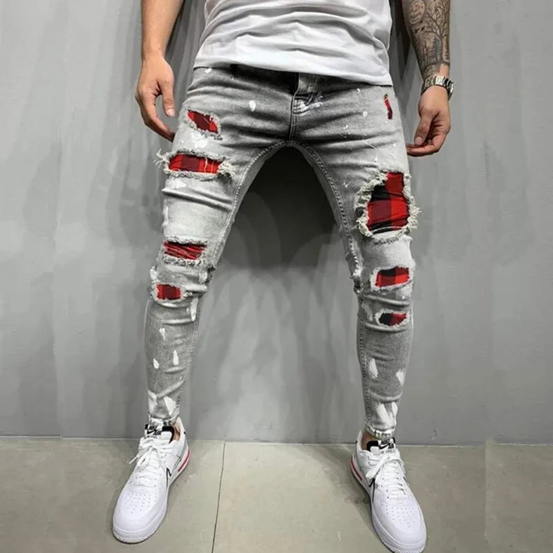 

Fashion Y2K Mens Slim Fit Ripped Feet Jeans 2023 Autumn New Skinny Hole Jean Pants Street Men Denim Pants Vaqueros Hombre Cowboy