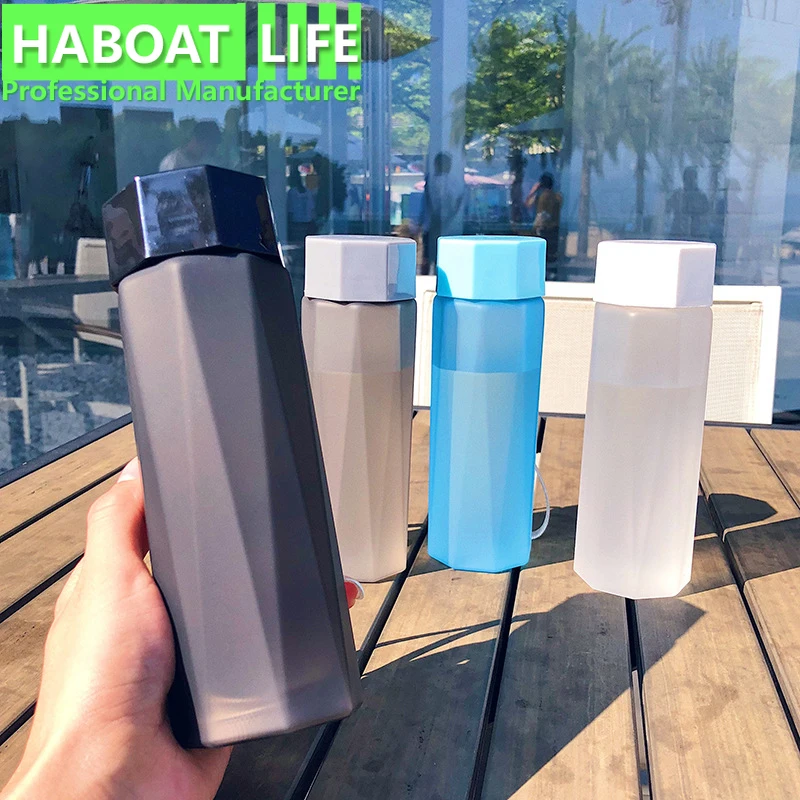 

380ml Creative Polygon Space Cup with Lid Plastic Cup Korean Style Polygon Portable Water Bottle G1