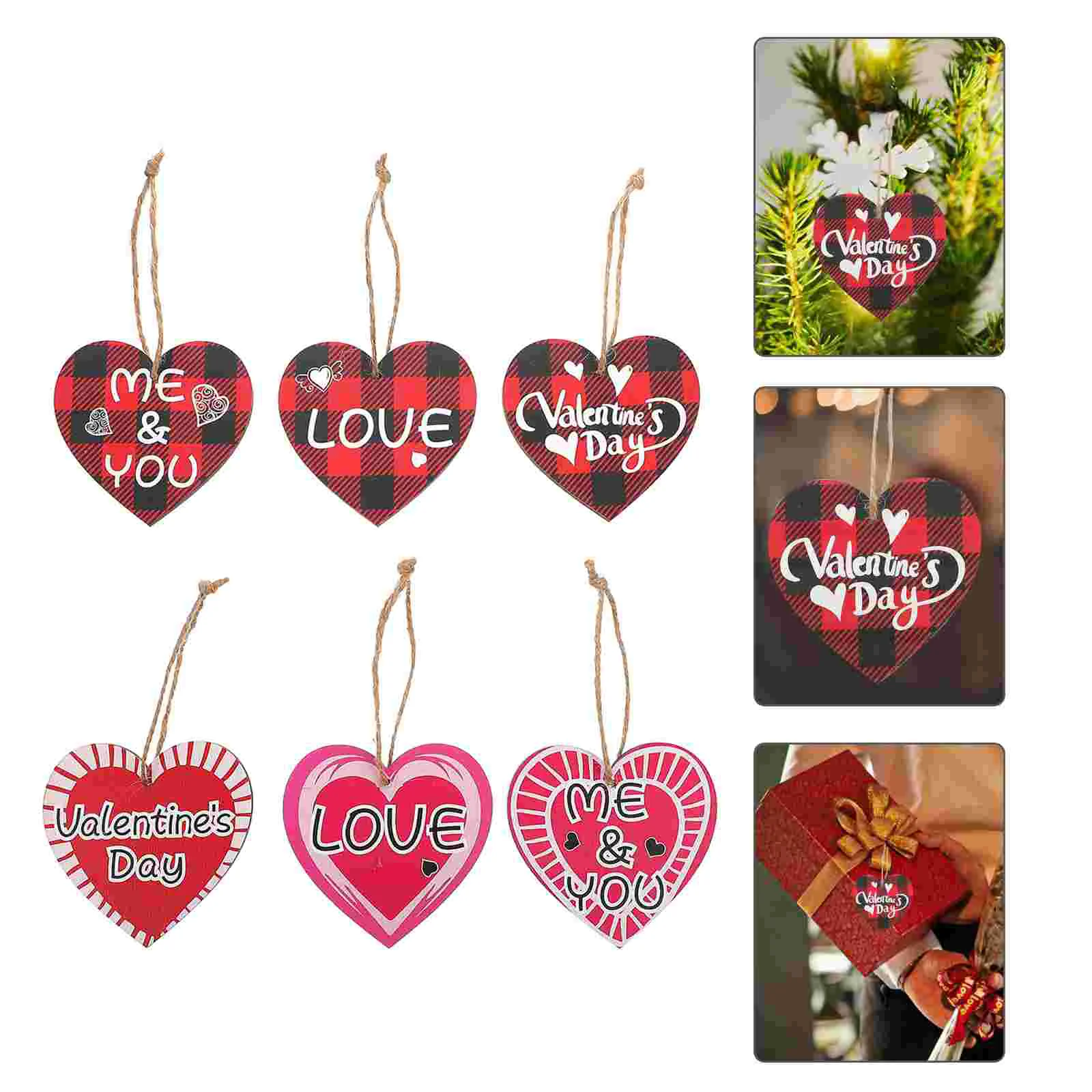 

12 шт. подвеска в форме сердца на День святого Валентина, деревянные подвесные ломтики с веревками