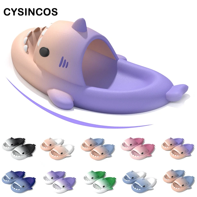 

Gradient Color Shark Slippers Women 2022 Summer Fashion Animal Couples Slides Beach Sandals Thick Sole 4 Cm House Fun Slippers