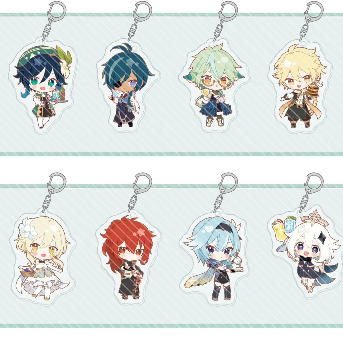 

Cute Game Anime Keychain Genshin Impact Lumine Venti Kaeya Diluc Key Chain Accessories Men Bag Pendant Car Keyring for Fans Gift
