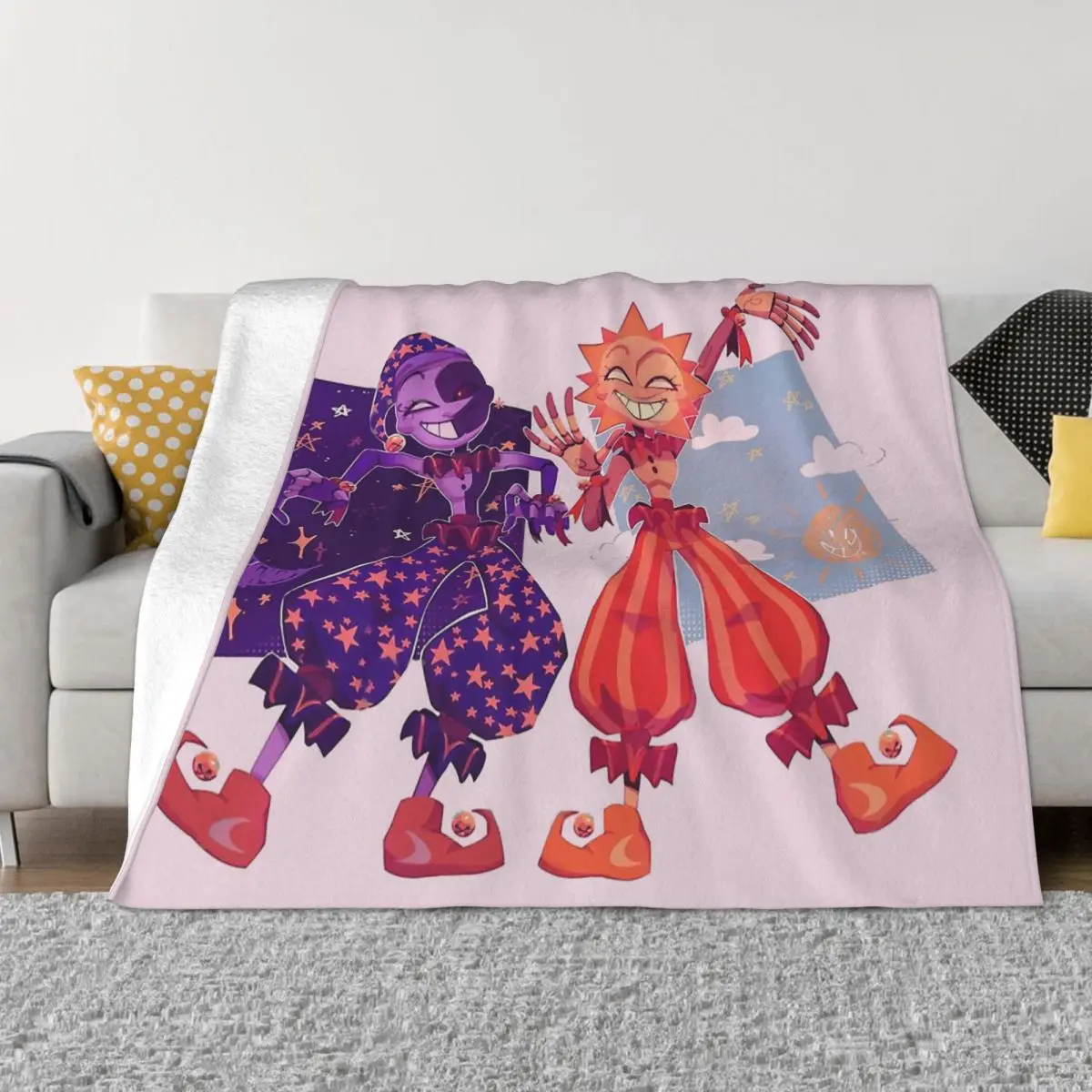 

FNAF Horror Game Blanket Flannel Decoration Sun And Moon Portable Home Bedspread