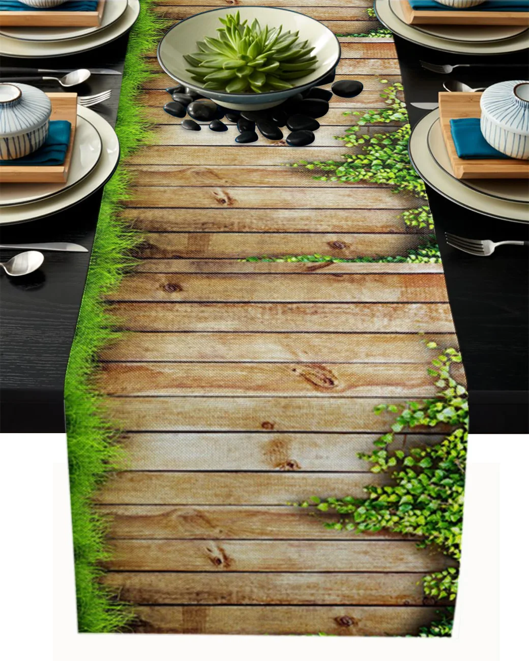 

Скатерть из хлопка и льна с рисунком листьев и зеленой травы