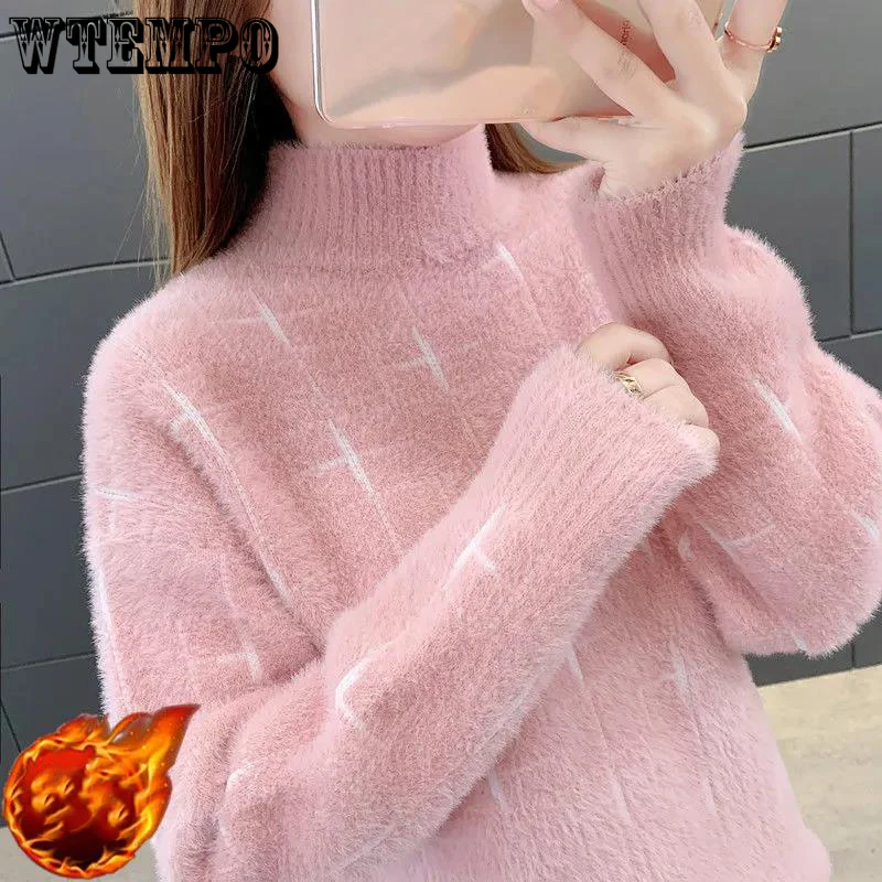 

Mohair Turtleneck Thickened Women's Sweater Mink Like Cocoon Pullover Autumn and Winter Loose Jumper Wholesale Long Sleeve Top