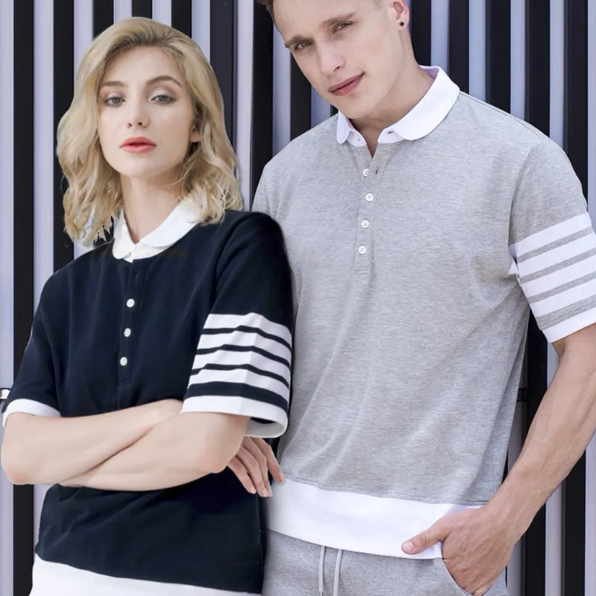 

Summer New Luxury Polo Shirt Women Blouse Cotton Casual Short Sleeve Korean Design Turn-Down Collar Slim Couple Outfit Top