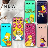 disney the simpsons family for google pixel 7 6 pro 6a 5a 5 4 4a xl 5g black phone case coque capa soft tpu silicone fundas