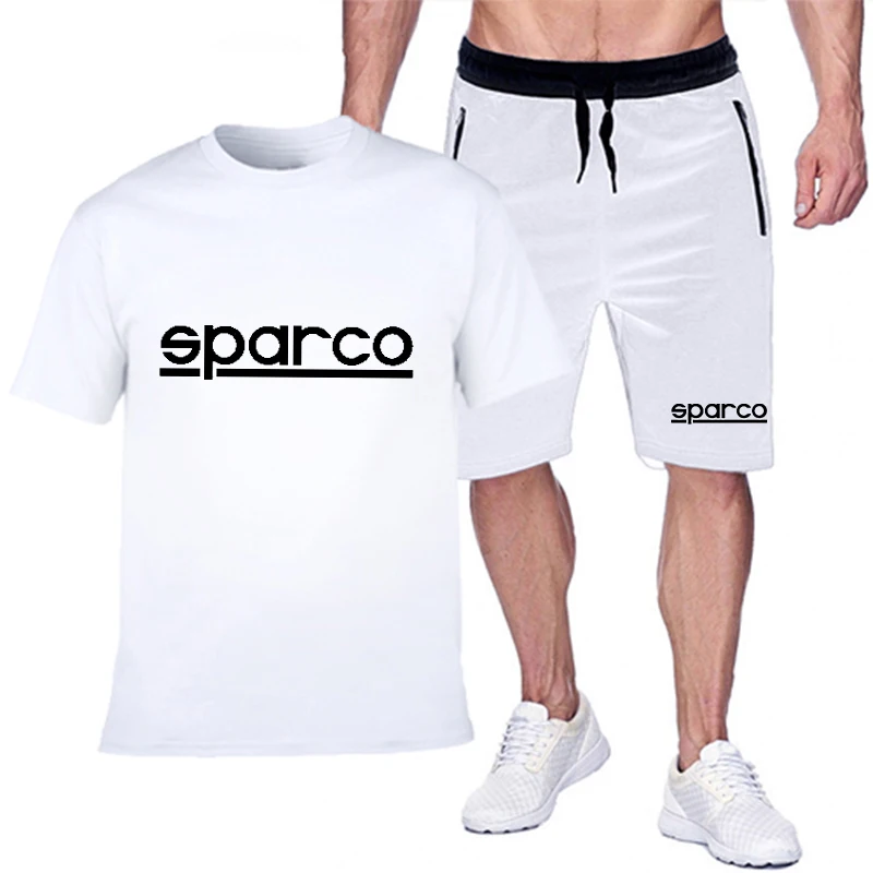 

SPARCO Summer Men's Fashion Men's Casual Sportswear Suit Sports Suit Solid Color Short Sleeve T-Shirt + Shorts 2 Piece Set