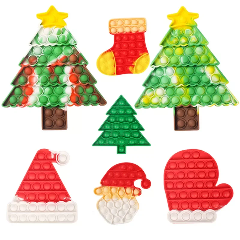 Dimmer Christmas Tree Santa Boots Fidget Toys Push Bubble Anti Stress Toy Kawaii Children Sensory Training Christmas Gifts
