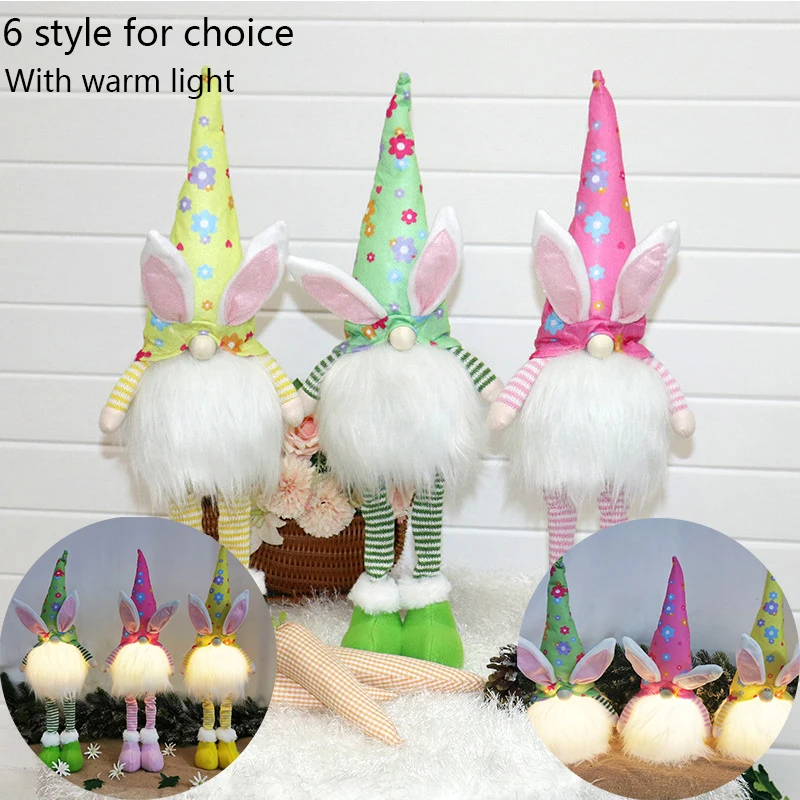 

Easter bunny ornaments faceless Easter ornaments party decoration plush doll toys gifts with warm light