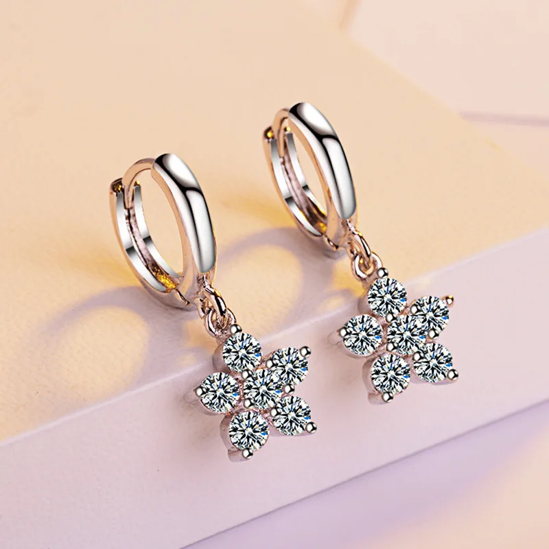 

100% 925 Sterling Silver Natural Diamond Earring Females CN(Origin) Silver 925 Jewelry Star Drop Earrings Gemstone Orecchini