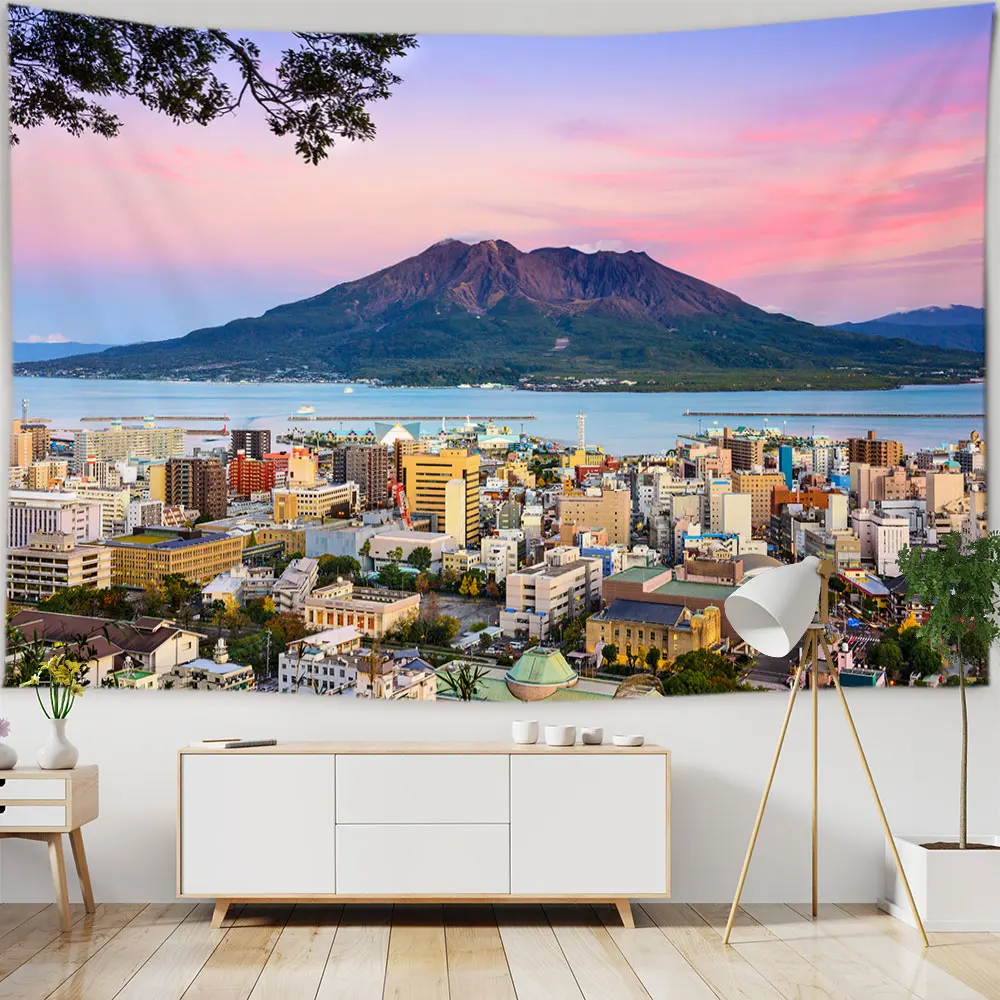 

Beautiful Natural Landscape Home Decor 3D Printed Large Wall Tapestry Sea View Hippie Wall Hanging City Castle Rock Tapestries