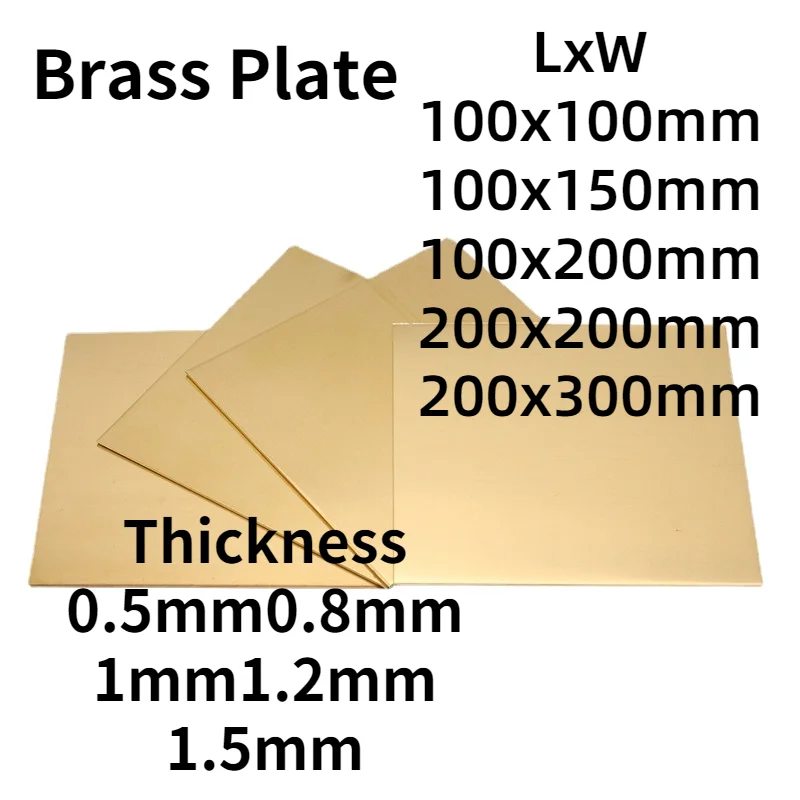 

H62 Brass Sheet Thickness 0.5/0.8/1/2x200x200mm Brass Plate Laser Cutting CNC Frame Model Mould DIY Contruction Brass Pad
