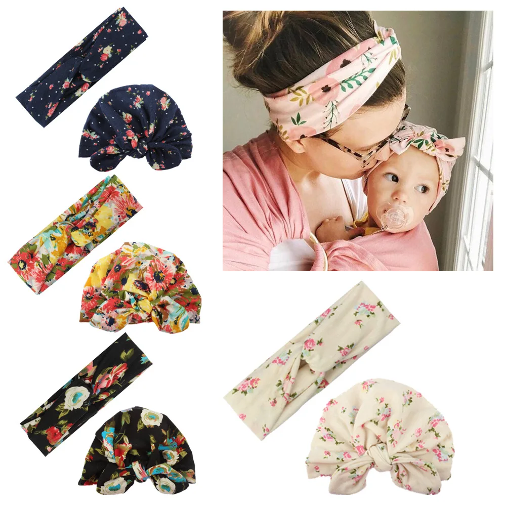 

New European and American Mother and Baby Suits, Printed Cross Hairbands, Printed Rabbit Ears Hats, Cute Printed Headbands