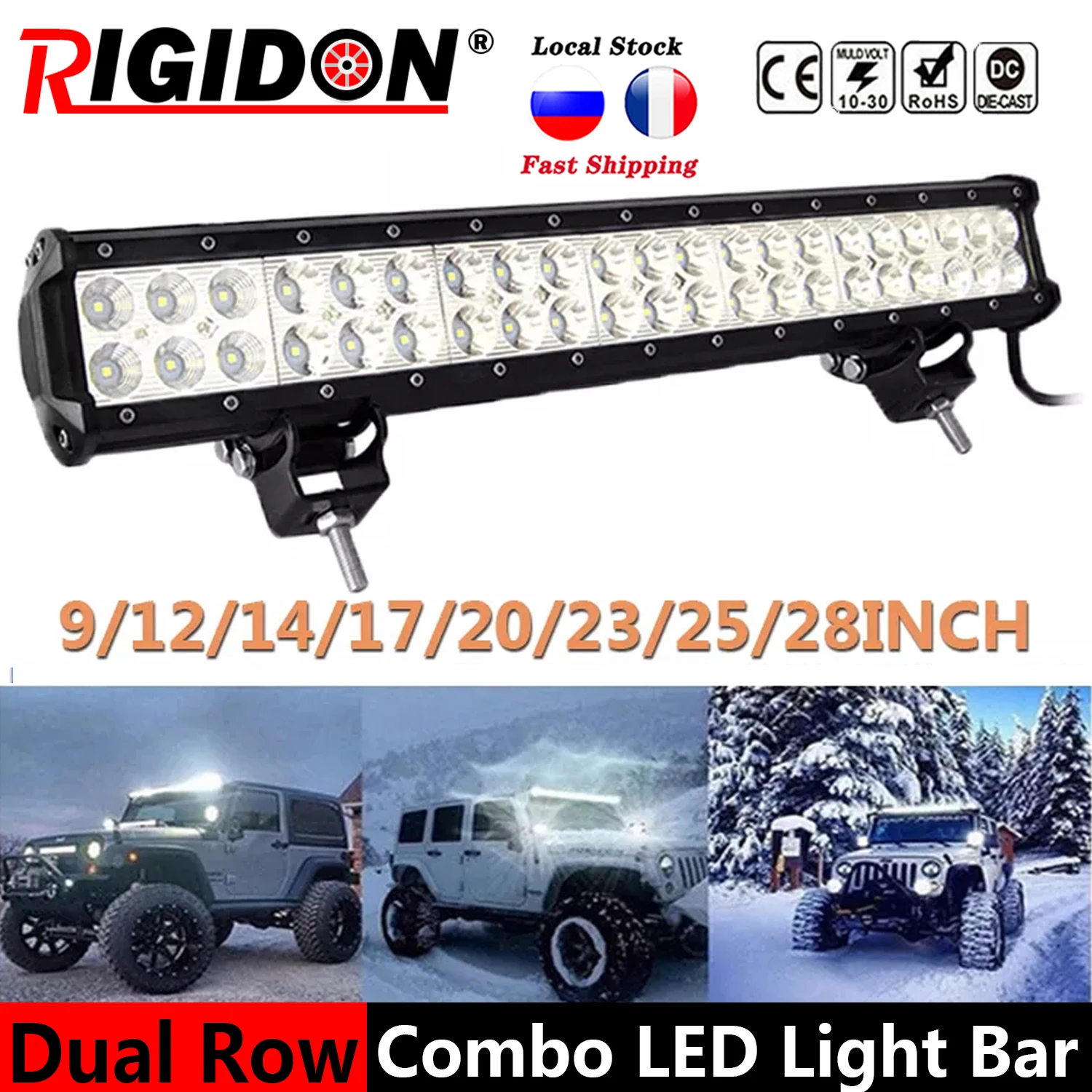 

RIGIDON Double Row 9" 12" 14" 17" 20" 23" 25" 28" LED Light Bar Combo Beam for Offroad Jeep Tractor Truck SUV ATV Driving Lights
