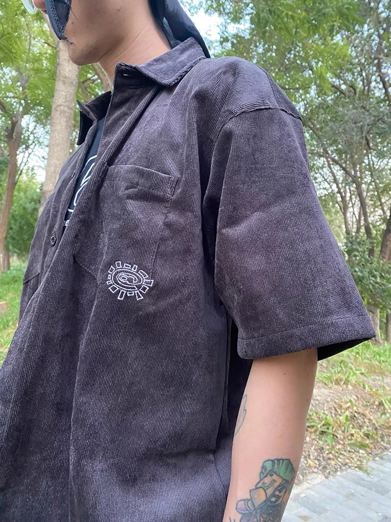 Рубашка Вельветовая с коротким рукавом и вышивкой от солнца