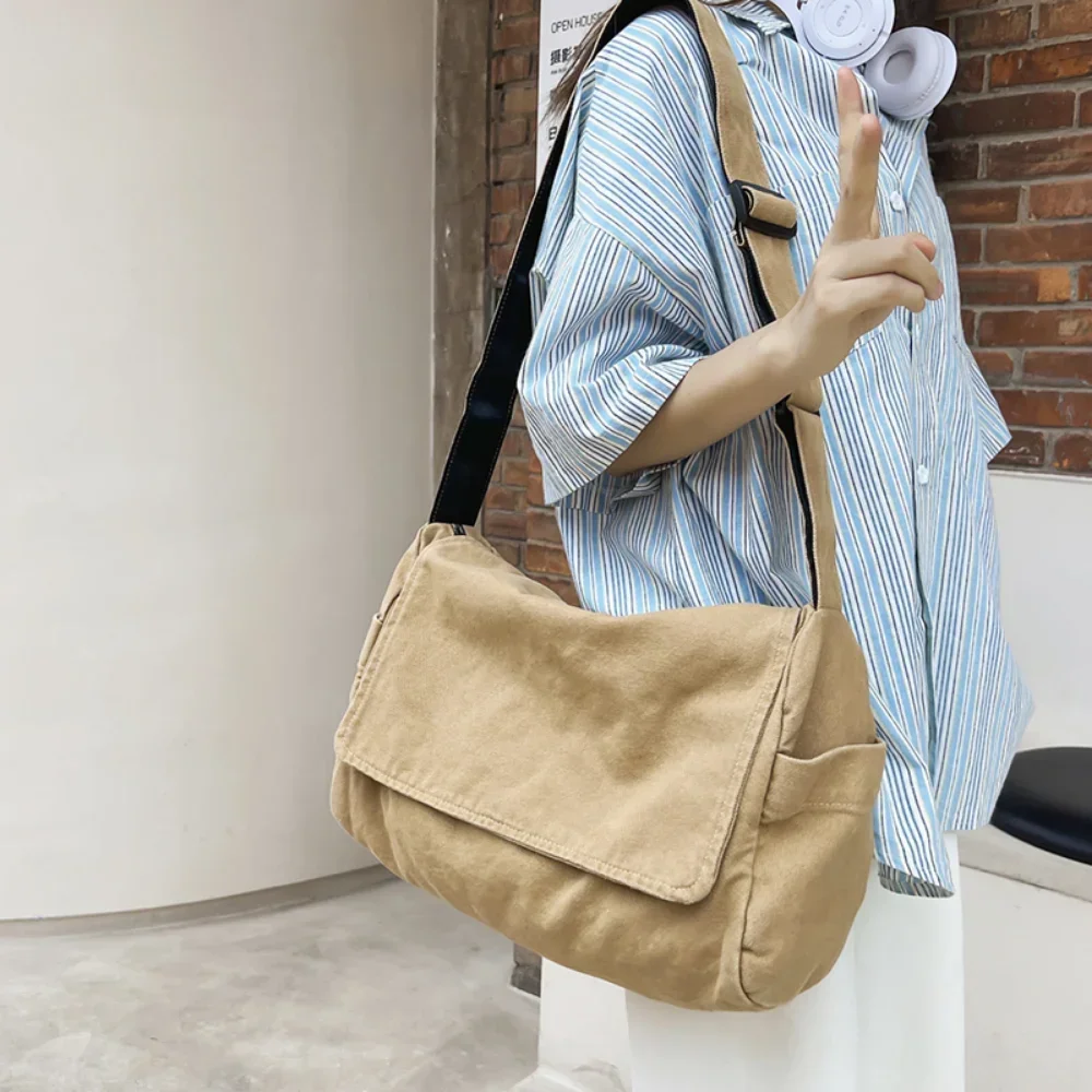 

Solid Color Canvas Crossbody Bags Women Luxury Designer Simple Versatile Shoulder Bag Ladies Casual Fashion Travel Messenger Bag