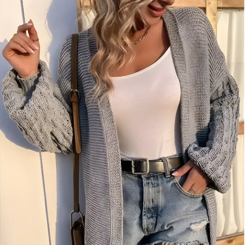 

Autumn Women's Sweater New V-Neck Lantern Long Sleeve Solid Color Casual Knitted Coat Loose Fit Cardigan Sweaters Women