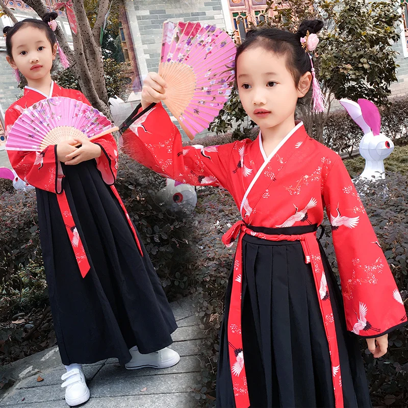 

2022 Vestidos Mujer Dance Costume Hanfu Children Chinese National Performance Clothing Ancient Han Dynasty Cosplay Clothes3-13y