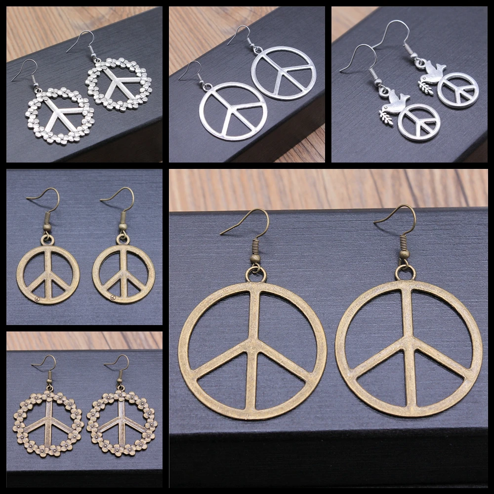 Fashion Handmade Simple Design Big Peace Symbol Peace Sign Earrings Women Vintage Drop Earrings