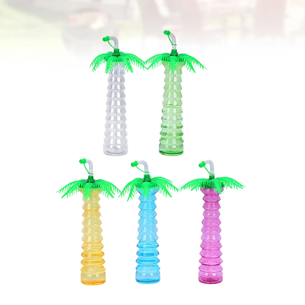 

5 Pcs Coconut Tree Shape Bottle Childrens Water Palm Cup Kids Cups Lid Juice Glass