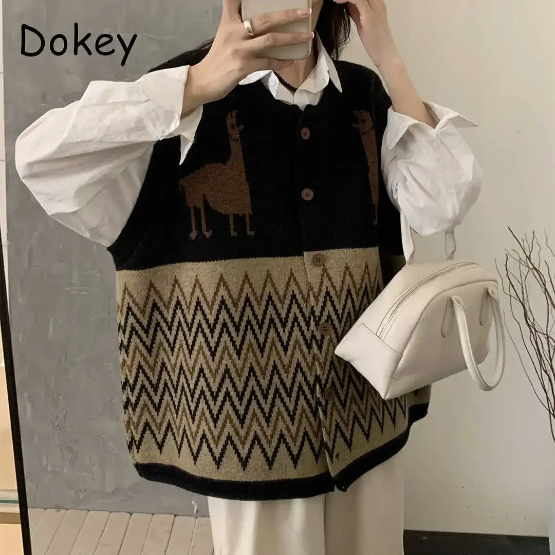 Винтажный вязаный свитер в национальном стиле богемном жилет для женщин осенний