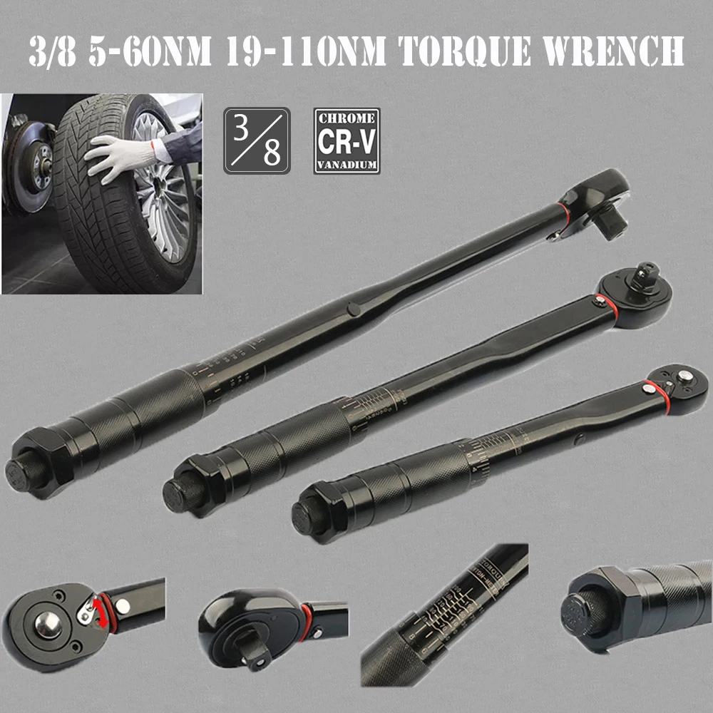Preset Torque Wrench 3/8 Ratchet Spanner 5-60/19-110Nm Mechanical Workshop Tools Torque Key For Drive Bicycle Car Garage Repair