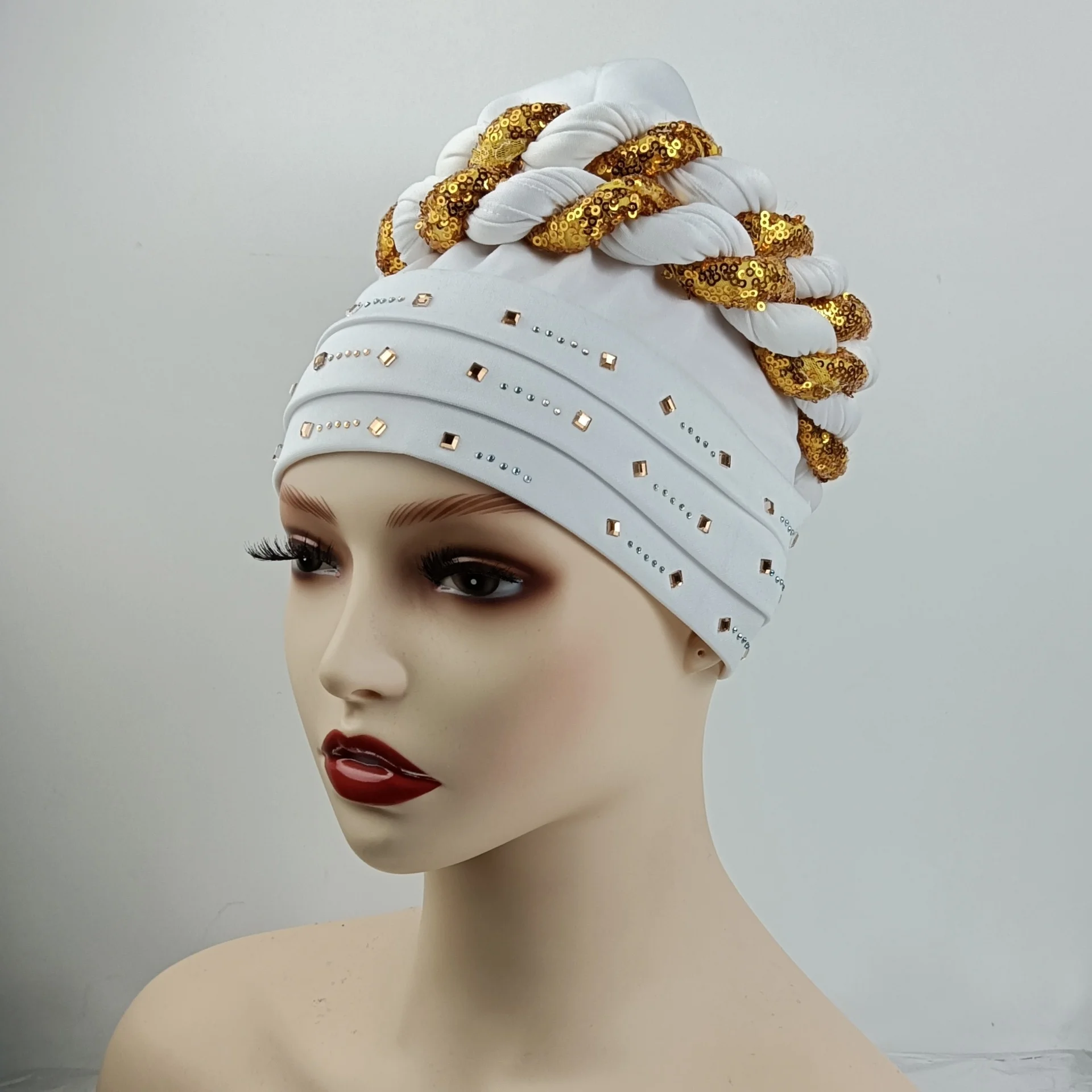 

Headscarf Winter Female Turban Caps Cross Ready To Wear Bonnet Arab Head Wraps African Women Braid Turbans Auto Gele Headties