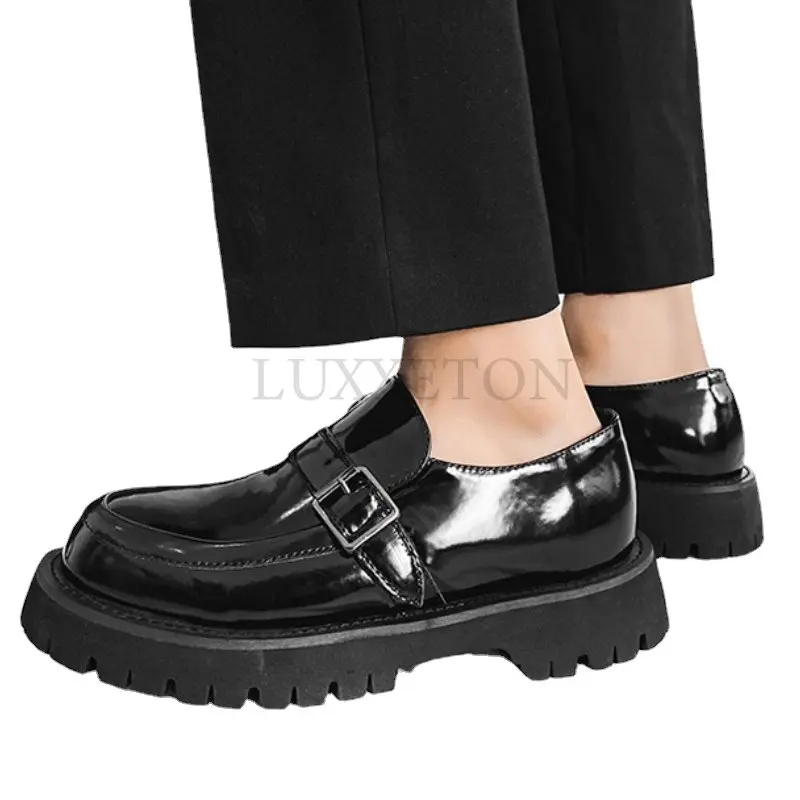 

Men Casual Business Platform Derby Shoes Male Genuine Leather Loafers Slip on Wedding Shoes Harajuku Streetwear