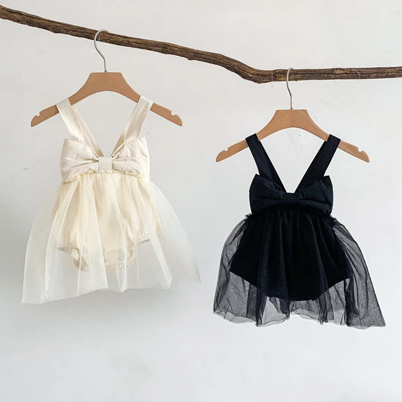 

Infant Baby Girl Slip Romper Dress Spring Summer Big Bow Solid Mesh Patchwork Dresses for Newborn Cotton Cute Kids Girls Clothes