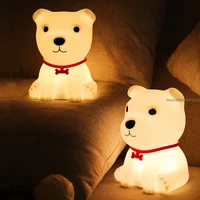 led children night light sensor lights cute cartoon dog silicone lamp colourful usb charging bedside lamps cute room decor zegar