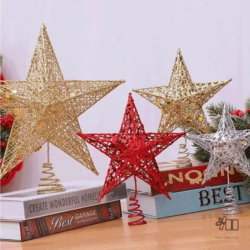 Железный блестящий порошок елочные украшения верхние звезды со светодиодной