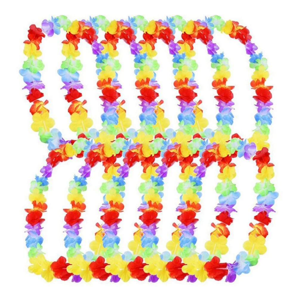 

12pcs Colorful Hawaiian Leis Necklace Flower Garland Tropical Luau Party Favors Beach Hula Costume Accessory(Two-tone Sunflower)