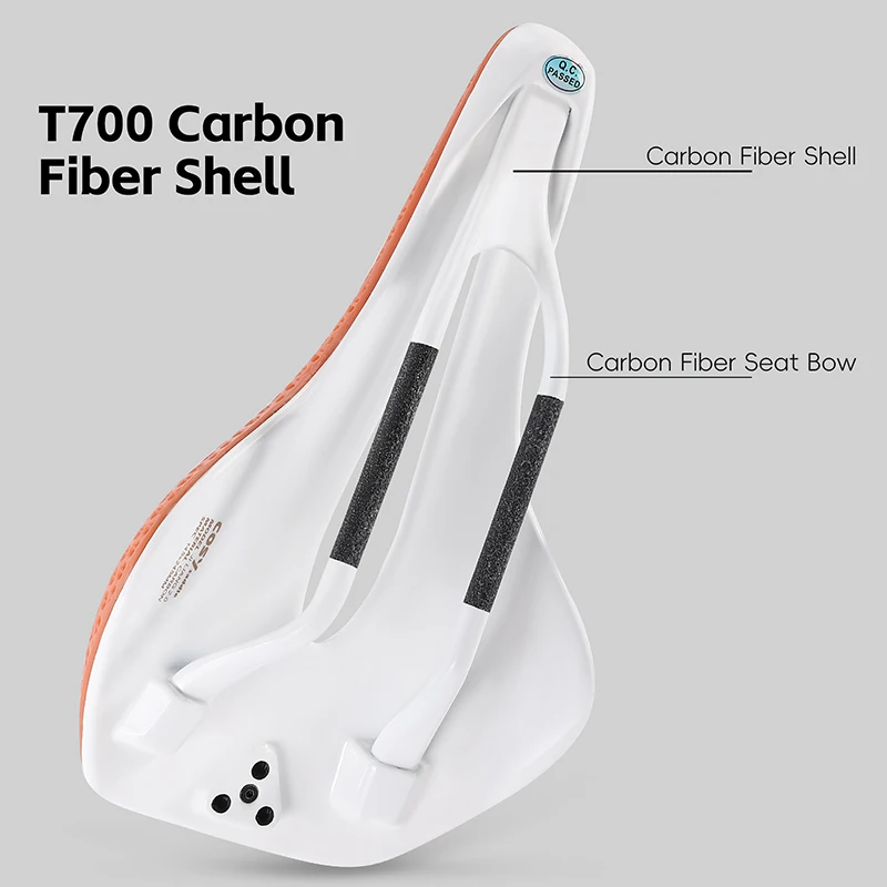 Велоседло WEST BIKING Full T700 из углеродного волокна белое амортизирующее Сетчатое