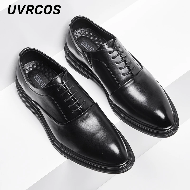 Men Dress Shoes Low Top Pointed Leather  Fashion Casual   Business Shallow Mouth Non-slip Flat Oxford  New