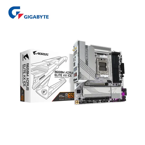 Материнская плата GIGABYTE B650M AORUS ELITE AX ICE Micro-ATX AMD B650 DDR5 192 ГБ DDR5 8000 (OC) МГц M.2 USB3.2 Wi-Fi 6E Socket AM5