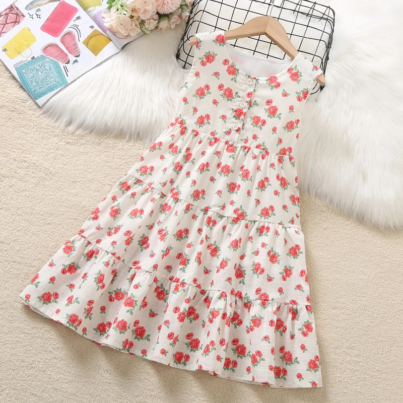 

Baby Kids Dresses for Girls Clothes Summer Flower Princess Costumes Sleeveless Floral Rose Outfits Party Dress Children Vestidos