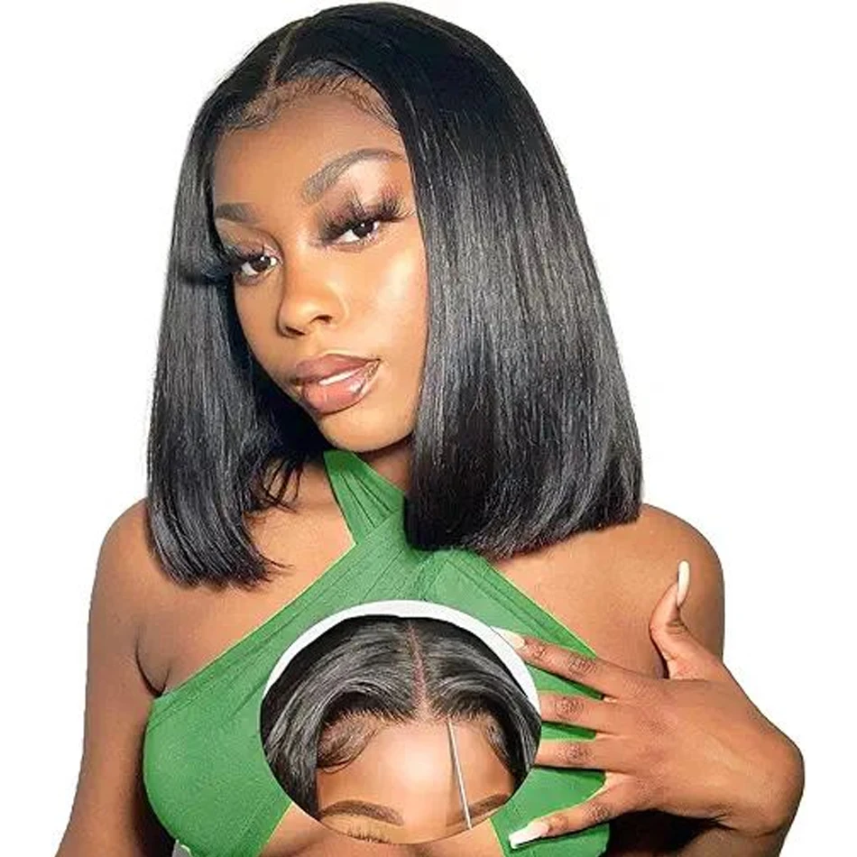 Парик 13x4 на прямой сетке спереди перуанские волосы Боб парик короткой 4x4 100%