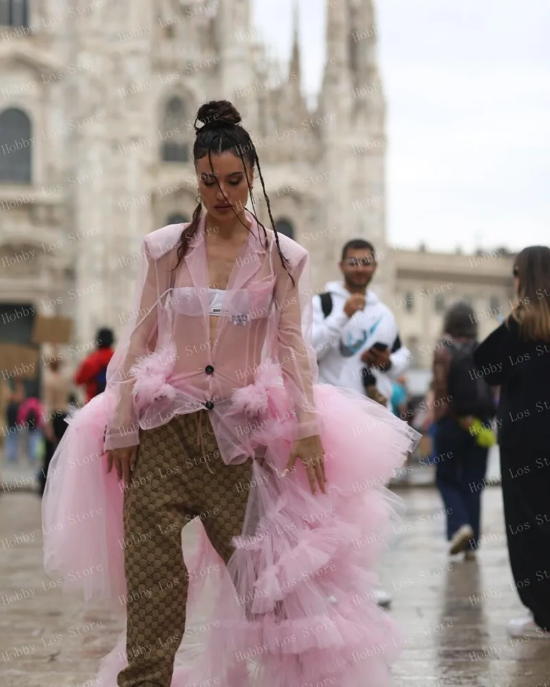 Женский прозрачный топ с V-образным вырезом длинным рукавом и шлейфом