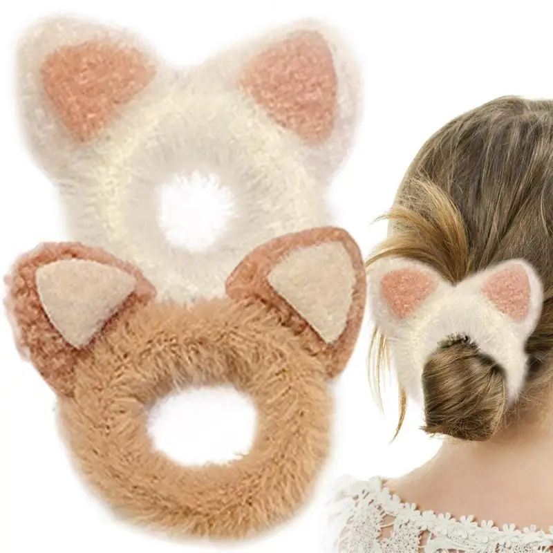 

Cute Cat Bear Ears Hair Head Rope Women Elastic Hair Ties Girls Cartoon Hair Ties Plush Girls Sweet Hair Styling Tools 2Pcs