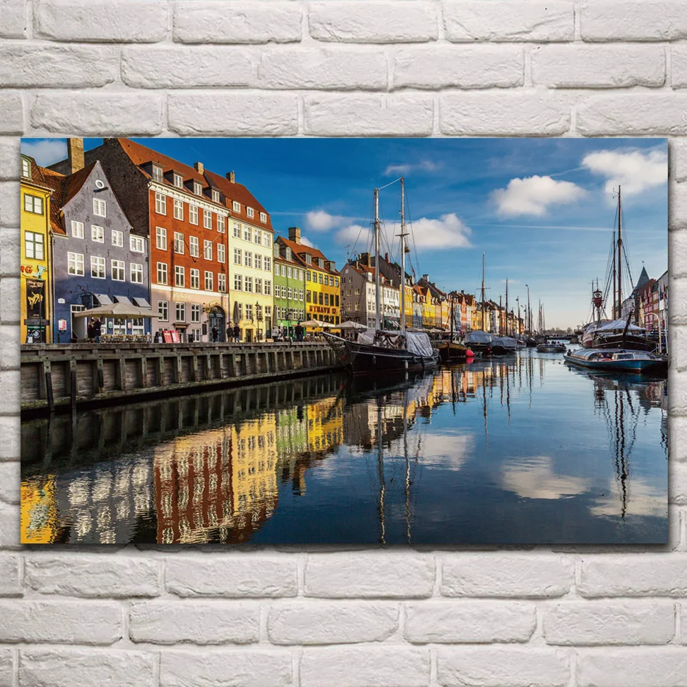 

Красивый Копенгаген Дания красочные дома вышитая ткань фотография гостиная домашний декор искусство KQ864