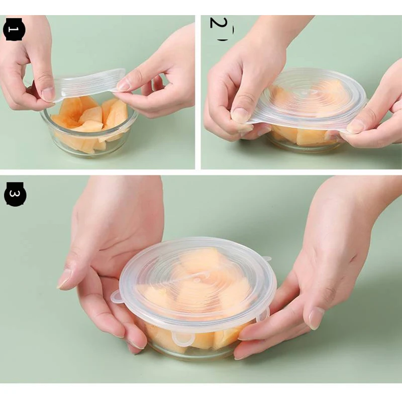 

Silicone Fresh-keeping Cover Refrigerator Microwave Airtight Plastic Wrap Kitchen Accessories 6PCS Reusable Stretch Canning Lids