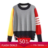 tb sweater womens spring and autumn new college style loose pullover top net red hit color western style bottoming sweater