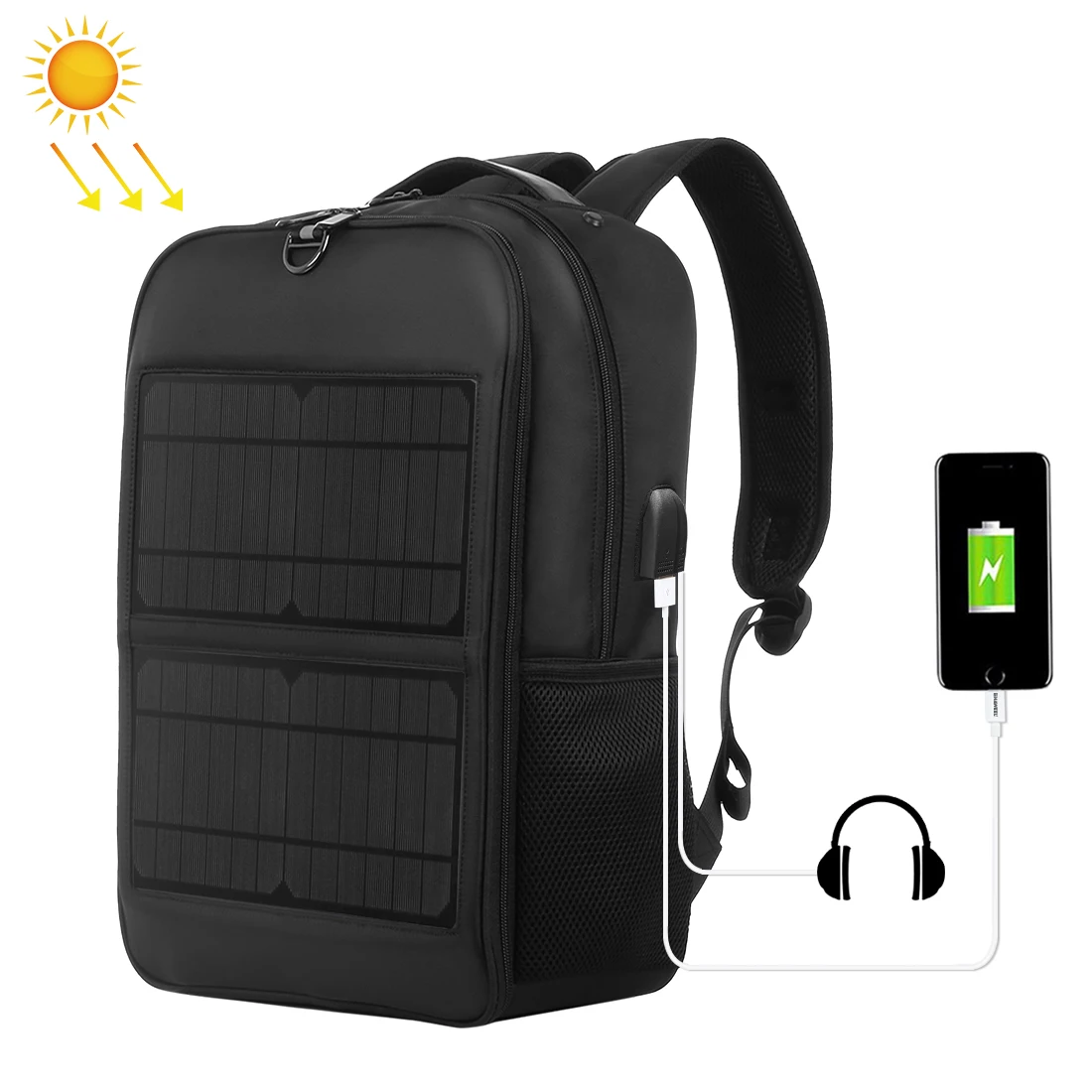 HAWEEL 14W Solar Panel Power Backpack Laptop Bag with Handle and 5V / 2.1A Max USB Charging Port