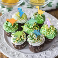 24p dino theme birthday party cupcake wrappers toppers boy girl baby shower favors jungle safari cake decoration cupcake toppers