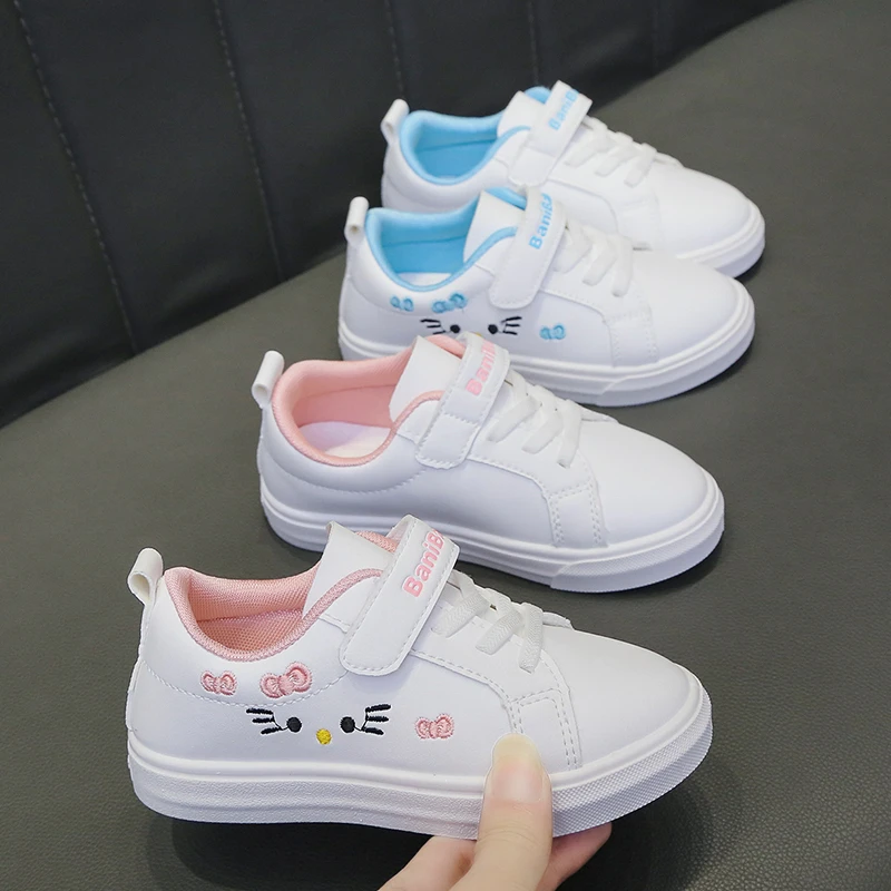 

Kids Skate Shoes Girls White Sneakers Children Casual Sports Shoes Boys Running Shoes Cute Sweet Cat Breathable Spring Autumn